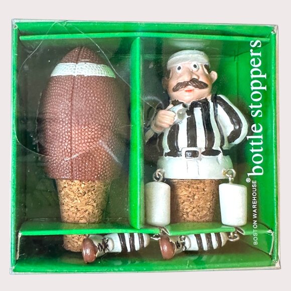 Boston Warehouse Other - Touchdown Football & Referee Bottle Stoppers Set By Boston Warehouse, NOS, Uniqu